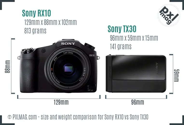 Sony RX10 vs Sony TX30 size comparison