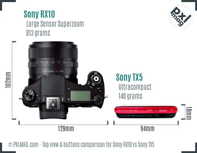 Sony RX10 vs Sony TX5 top view buttons comparison
