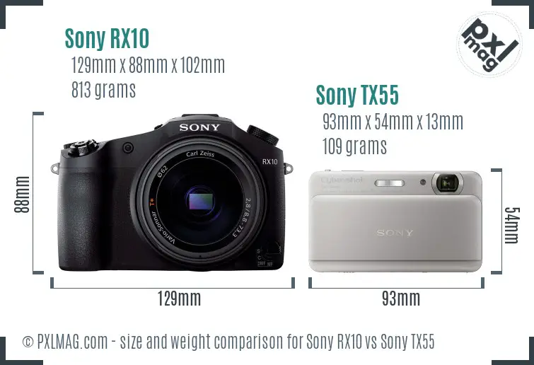 Sony RX10 vs Sony TX55 size comparison