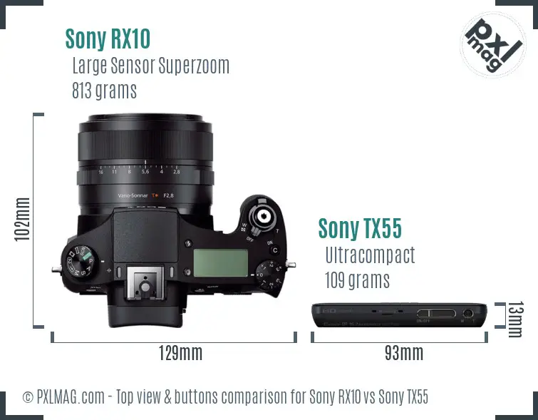 Sony RX10 vs Sony TX55 top view buttons comparison