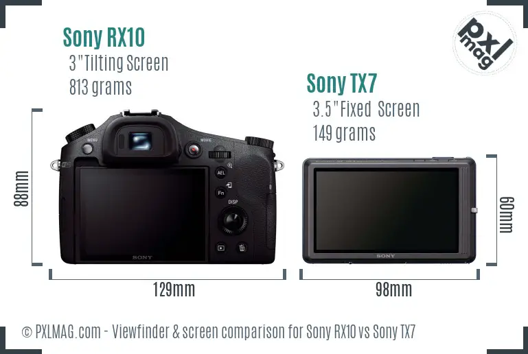 Sony RX10 vs Sony TX7 Screen and Viewfinder comparison