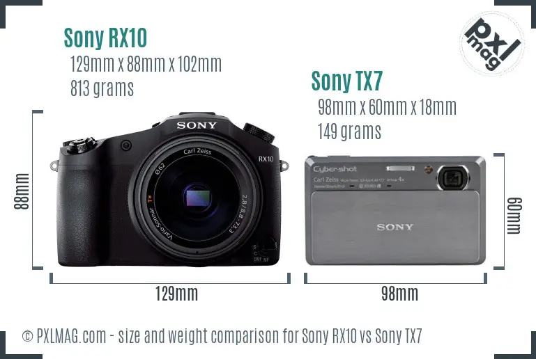 Sony RX10 vs Sony TX7 size comparison
