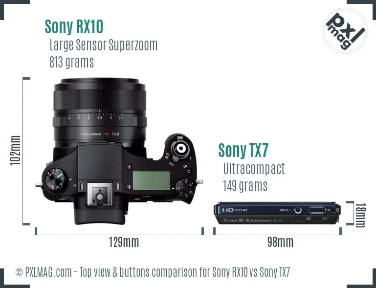 Sony RX10 vs Sony TX7 top view buttons comparison