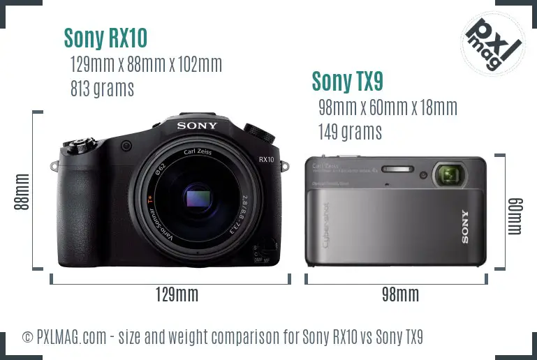 Sony RX10 vs Sony TX9 size comparison