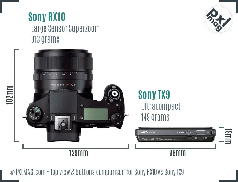 Sony RX10 vs Sony TX9 top view buttons comparison