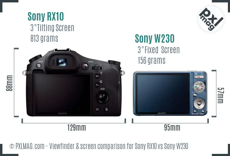Sony RX10 vs Sony W230 Screen and Viewfinder comparison
