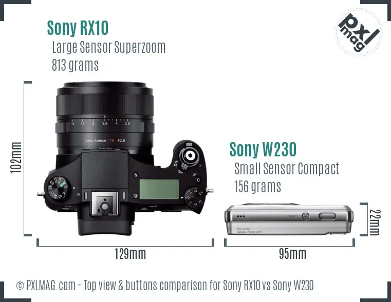 Sony RX10 vs Sony W230 top view buttons comparison