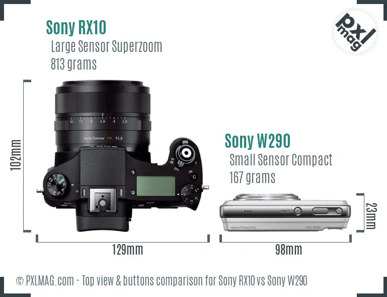 Sony RX10 vs Sony W290 top view buttons comparison