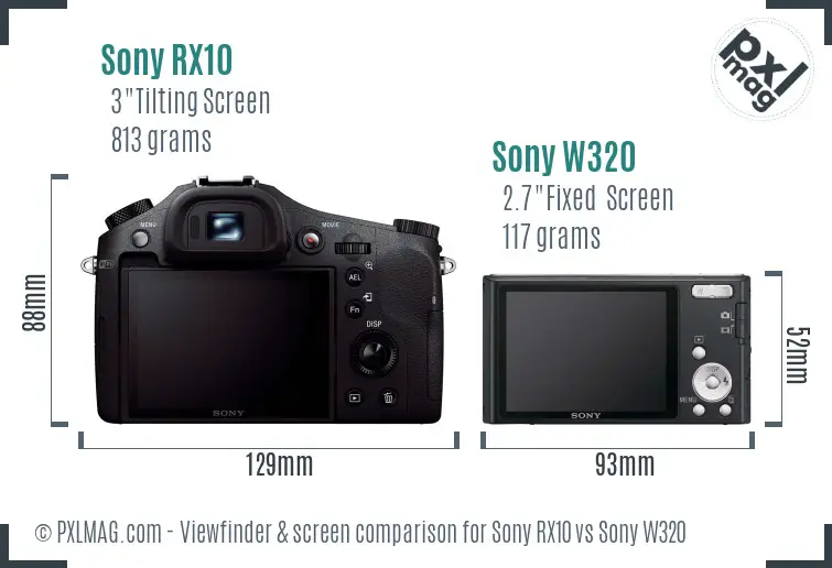 Sony RX10 vs Sony W320 Screen and Viewfinder comparison