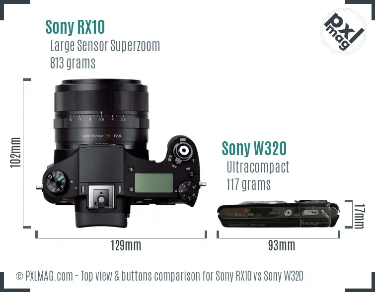 Sony RX10 vs Sony W320 top view buttons comparison