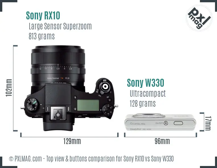 Sony RX10 vs Sony W330 top view buttons comparison