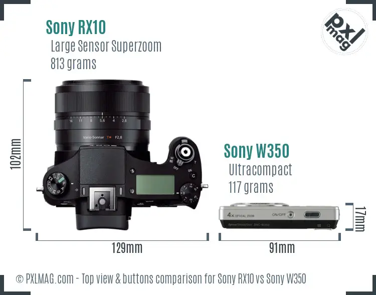 Sony RX10 vs Sony W350 top view buttons comparison