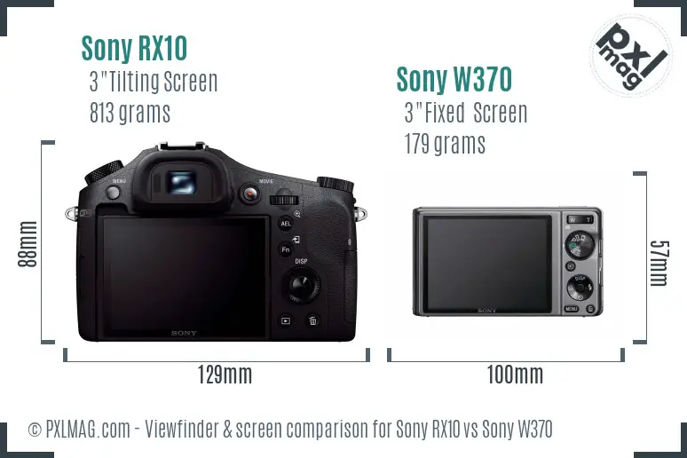Sony RX10 vs Sony W370 Screen and Viewfinder comparison