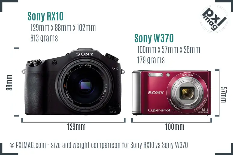 Sony RX10 vs Sony W370 size comparison