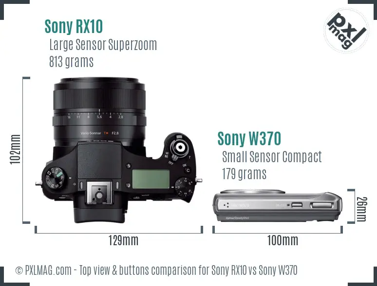 Sony RX10 vs Sony W370 top view buttons comparison