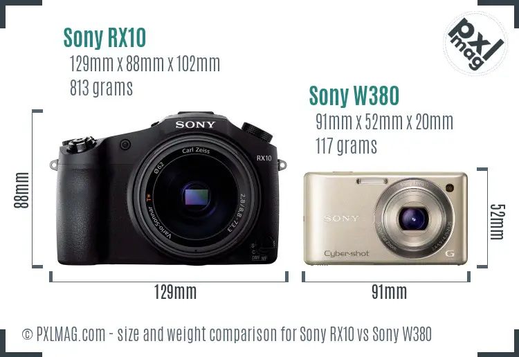 Sony RX10 vs Sony W380 size comparison