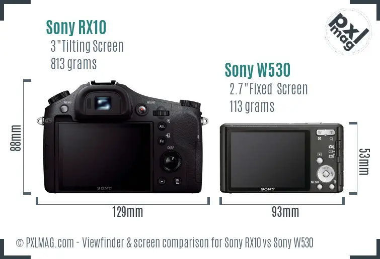 Sony RX10 vs Sony W530 Screen and Viewfinder comparison