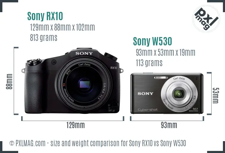 Sony RX10 vs Sony W530 size comparison