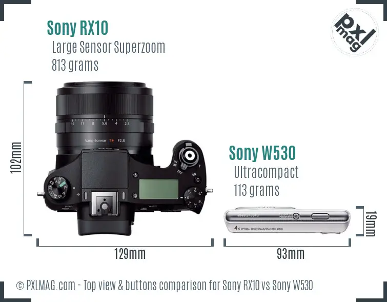 Sony RX10 vs Sony W530 top view buttons comparison