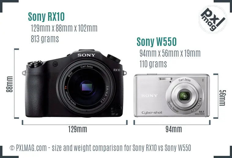 Sony RX10 vs Sony W550 size comparison
