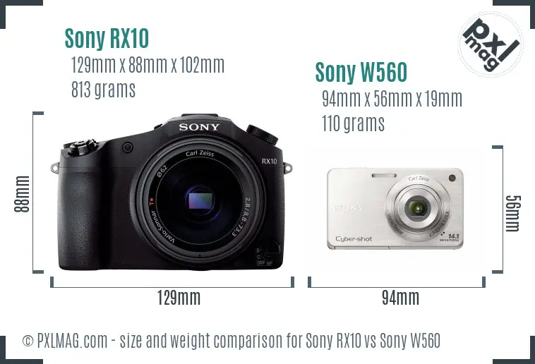Sony RX10 vs Sony W560 size comparison