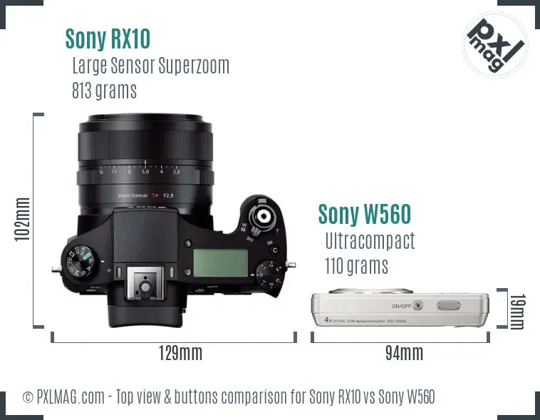 Sony RX10 vs Sony W560 top view buttons comparison