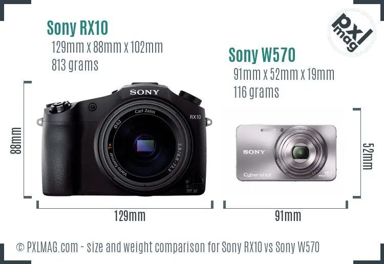 Sony RX10 vs Sony W570 size comparison