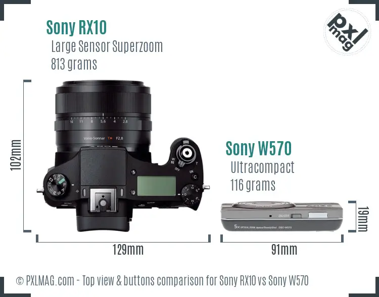 Sony RX10 vs Sony W570 top view buttons comparison