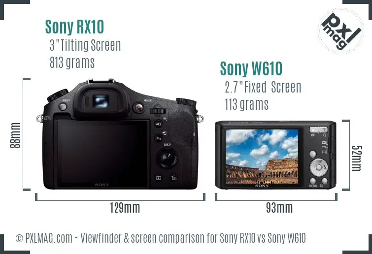 Sony RX10 vs Sony W610 Screen and Viewfinder comparison