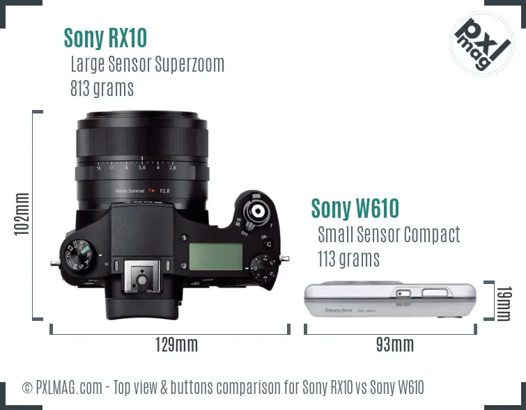 Sony RX10 vs Sony W610 top view buttons comparison