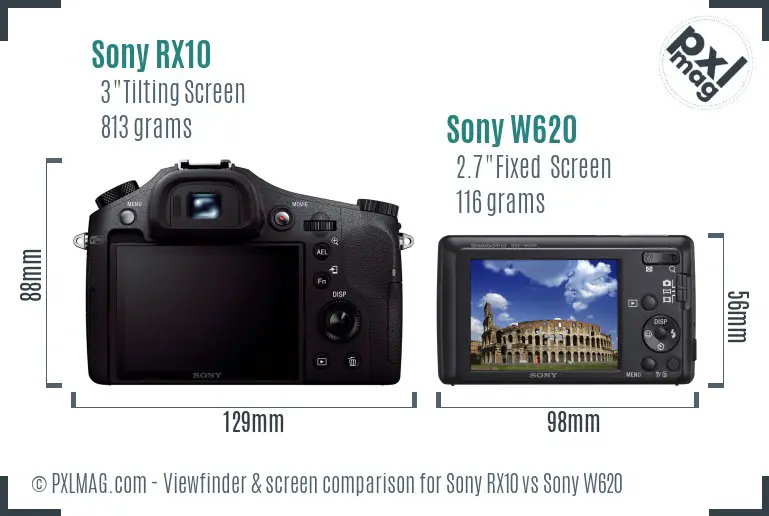 Sony RX10 vs Sony W620 Screen and Viewfinder comparison