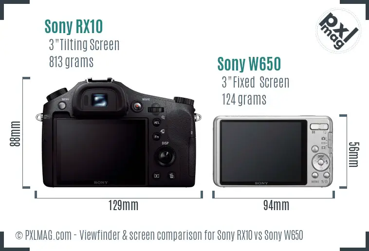 Sony RX10 vs Sony W650 Screen and Viewfinder comparison