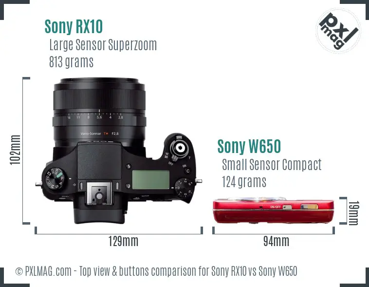 Sony RX10 vs Sony W650 top view buttons comparison