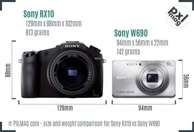Sony RX10 vs Sony W690 size comparison