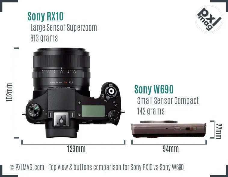 Sony RX10 vs Sony W690 top view buttons comparison