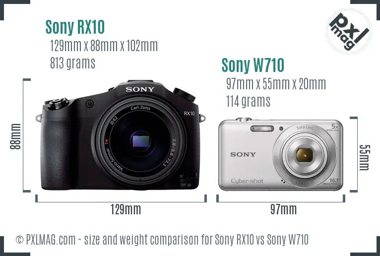 Sony RX10 vs Sony W710 size comparison