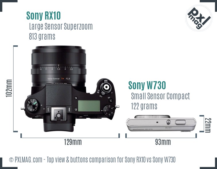 Sony RX10 vs Sony W730 top view buttons comparison