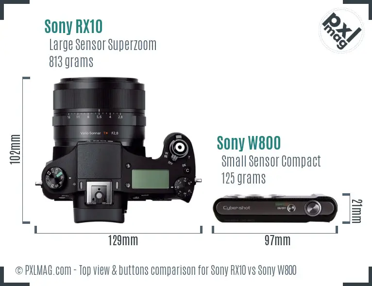 Sony RX10 vs Sony W800 top view buttons comparison
