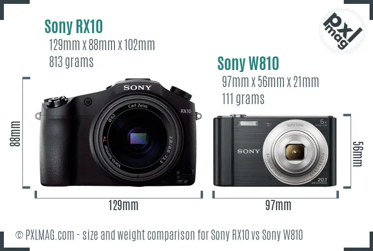 Sony RX10 vs Sony W810 size comparison