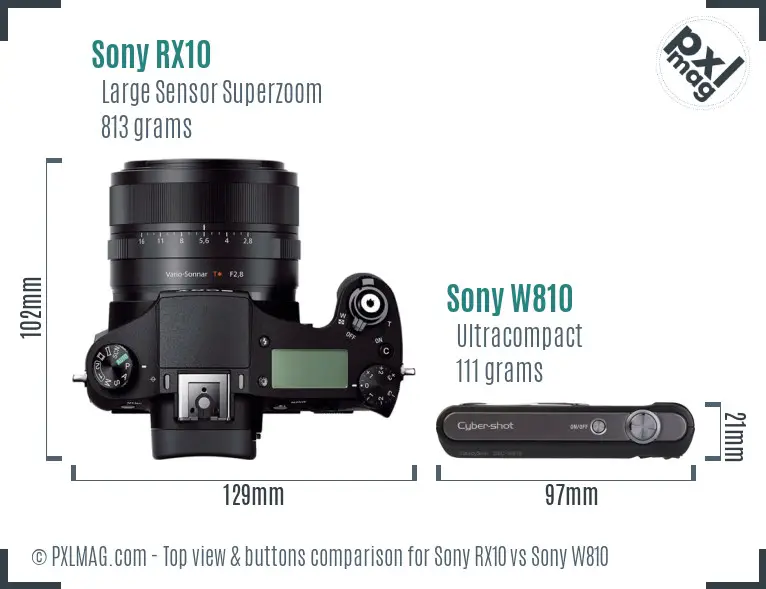 Sony RX10 vs Sony W810 top view buttons comparison