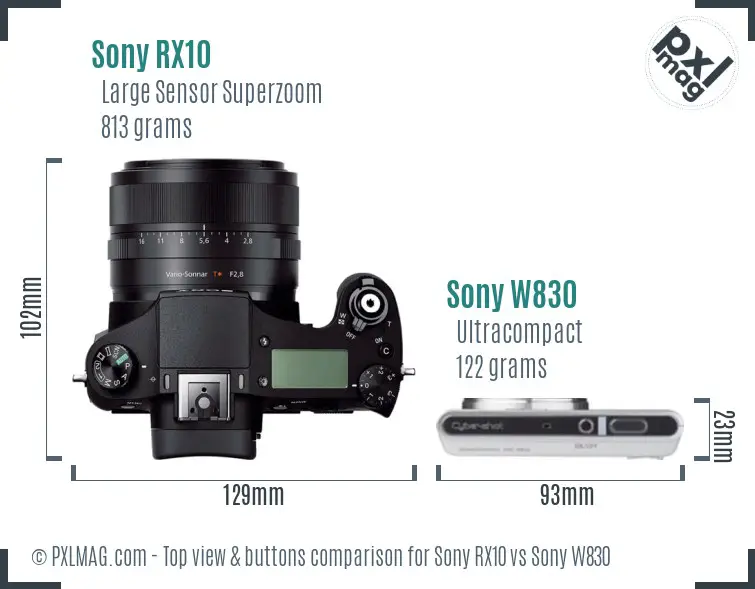 Sony RX10 vs Sony W830 top view buttons comparison