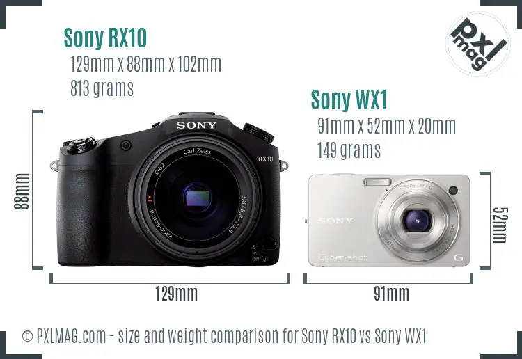 Sony RX10 vs Sony WX1 size comparison