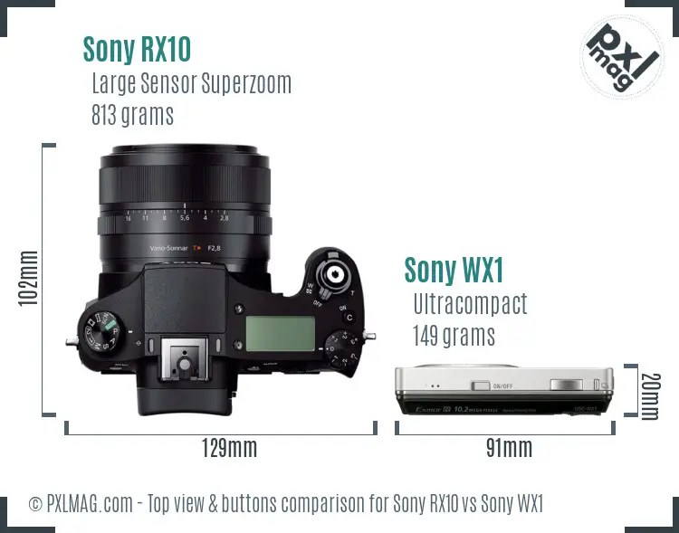 Sony RX10 vs Sony WX1 top view buttons comparison