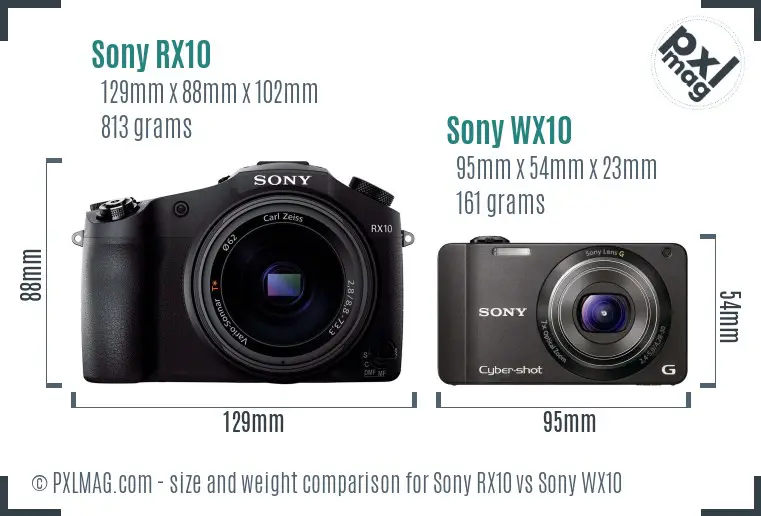 Sony RX10 vs Sony WX10 size comparison