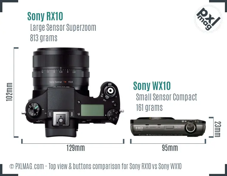 Sony RX10 vs Sony WX10 top view buttons comparison