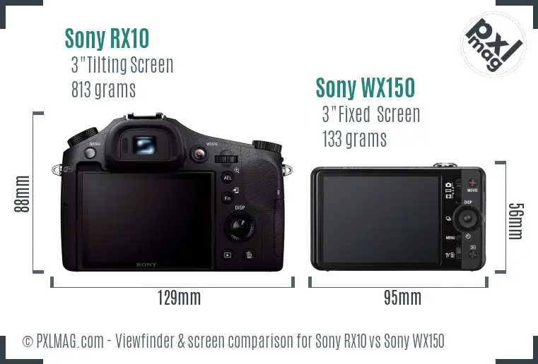 Sony RX10 vs Sony WX150 Screen and Viewfinder comparison