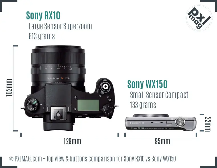 Sony RX10 vs Sony WX150 top view buttons comparison