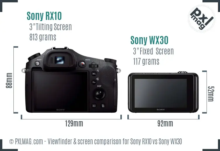 Sony RX10 vs Sony WX30 Screen and Viewfinder comparison