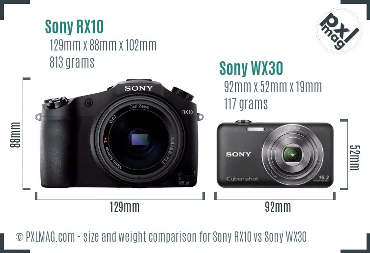 Sony RX10 vs Sony WX30 size comparison