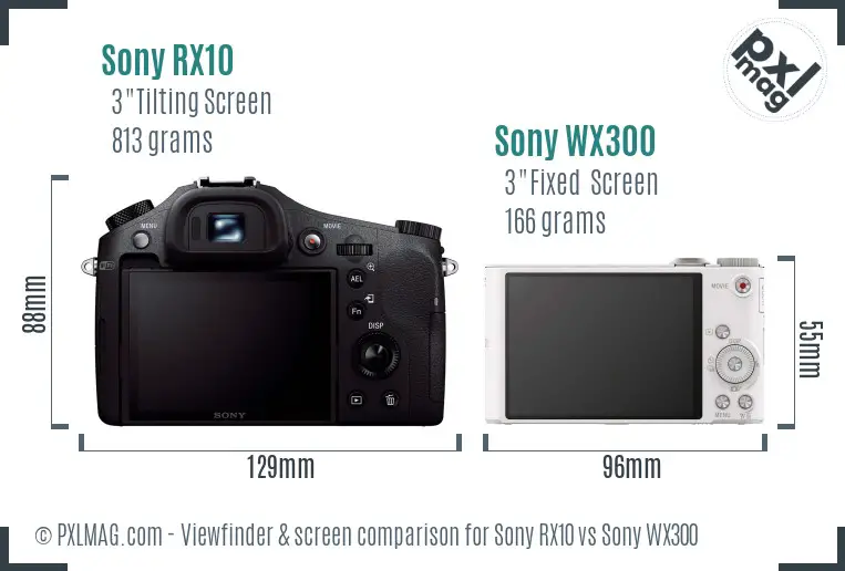 Sony RX10 vs Sony WX300 Screen and Viewfinder comparison